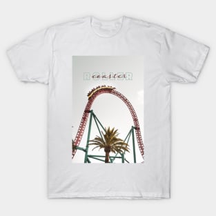 Roller Coaster and Palm Tree at Gray Sky - Funny T-Shirt